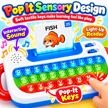 Talking Flash Cards Keyboard Toy for Kids Ages 3+ – 144 Words, 3 Learning Modes & Pop It Keys