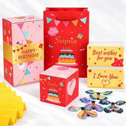 20-Layer Surprise Explosion Gift Box – Pop-Up Cash Gift Box with 4 Flying Butterflies for Birthdays, Anniversaries & Celebrations