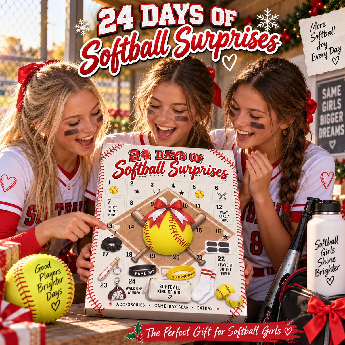 🥎 24-Day Softball Advent Calendar 🎄 | Daily Surprises & Game-Day Accessories for Softball Girls 🎁