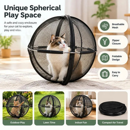 🐾✨ Portable Outdoor Cat Enclosure Mesh Ball Cat Cage– The Ultimate Safe Play & Travel Tent! 🌳🚗