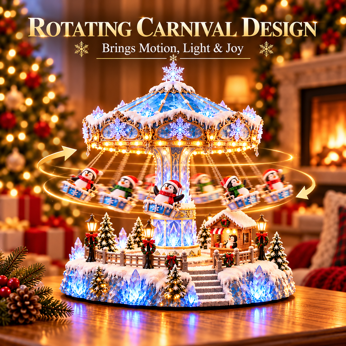 Penguin Winter Swing Carnival – Rotating Christmas decoration with lights