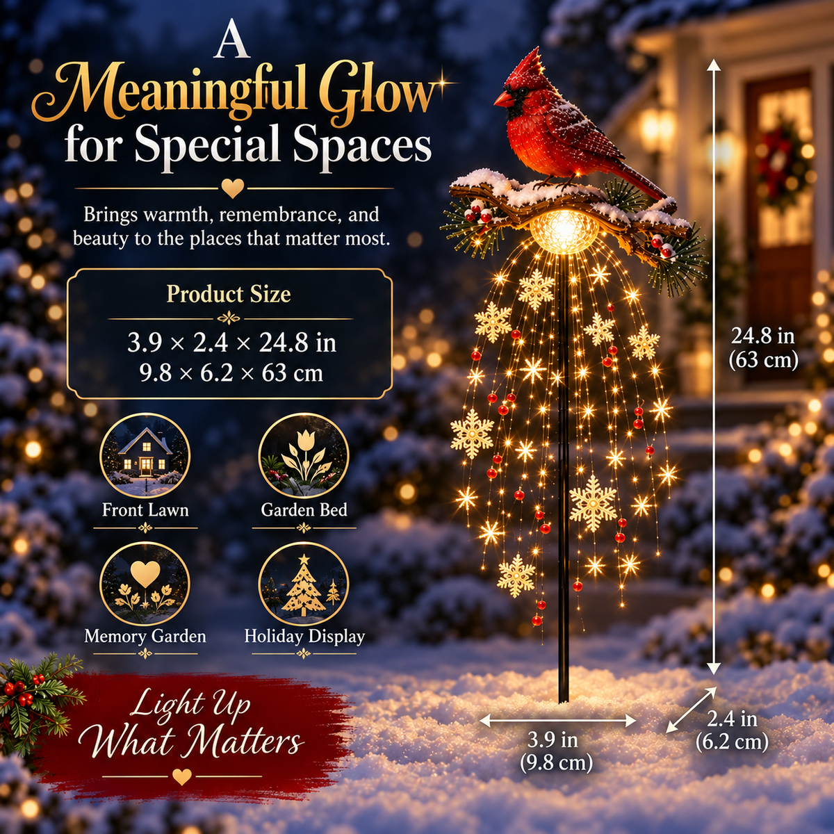 Hot sales🔥Cardinal Memory Fountain Light – Lighted Christmas Remembrance Garden Stake with Cascading Snowflakes