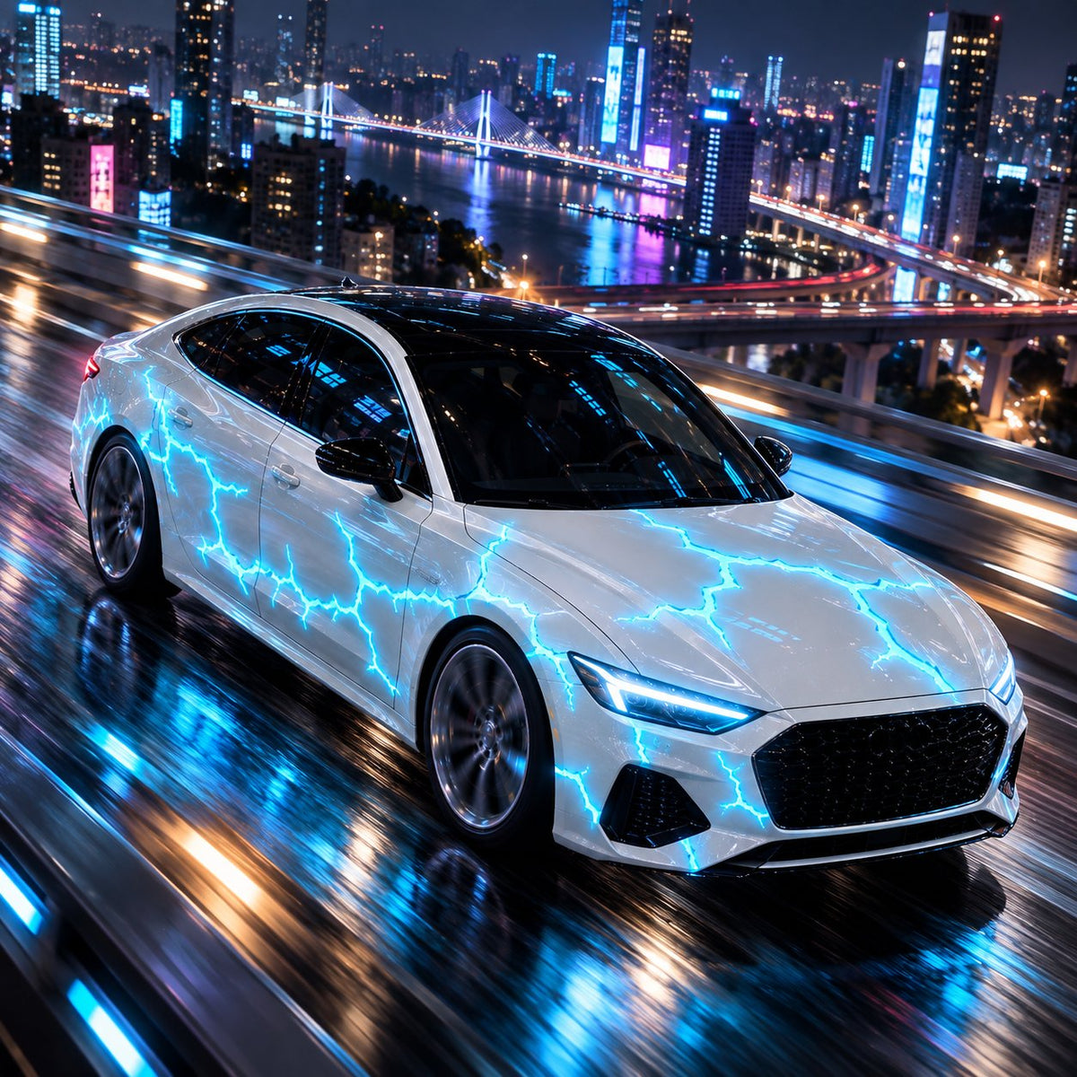 ✨Liquid Laser Glow Car Wrap, Streaming Thunder Light Luminous Vinyl Film for Custom Car Styling & Night Car Show