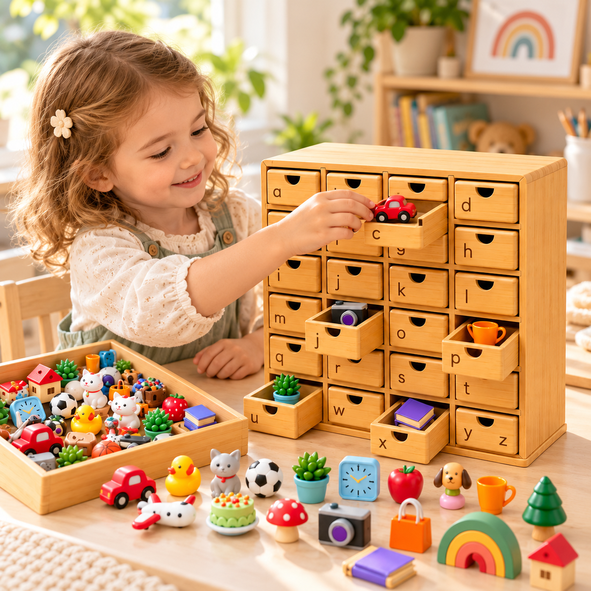 Montessori Phonics Cabinet With 120 Miniature Objects