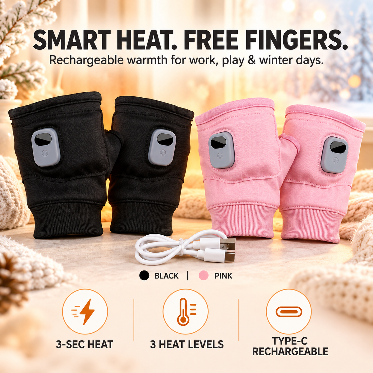 🔥Last Day 50% OFF-USB Heated Fingerless Gloves with Digital Temperature Display – Winter Hand Warmers