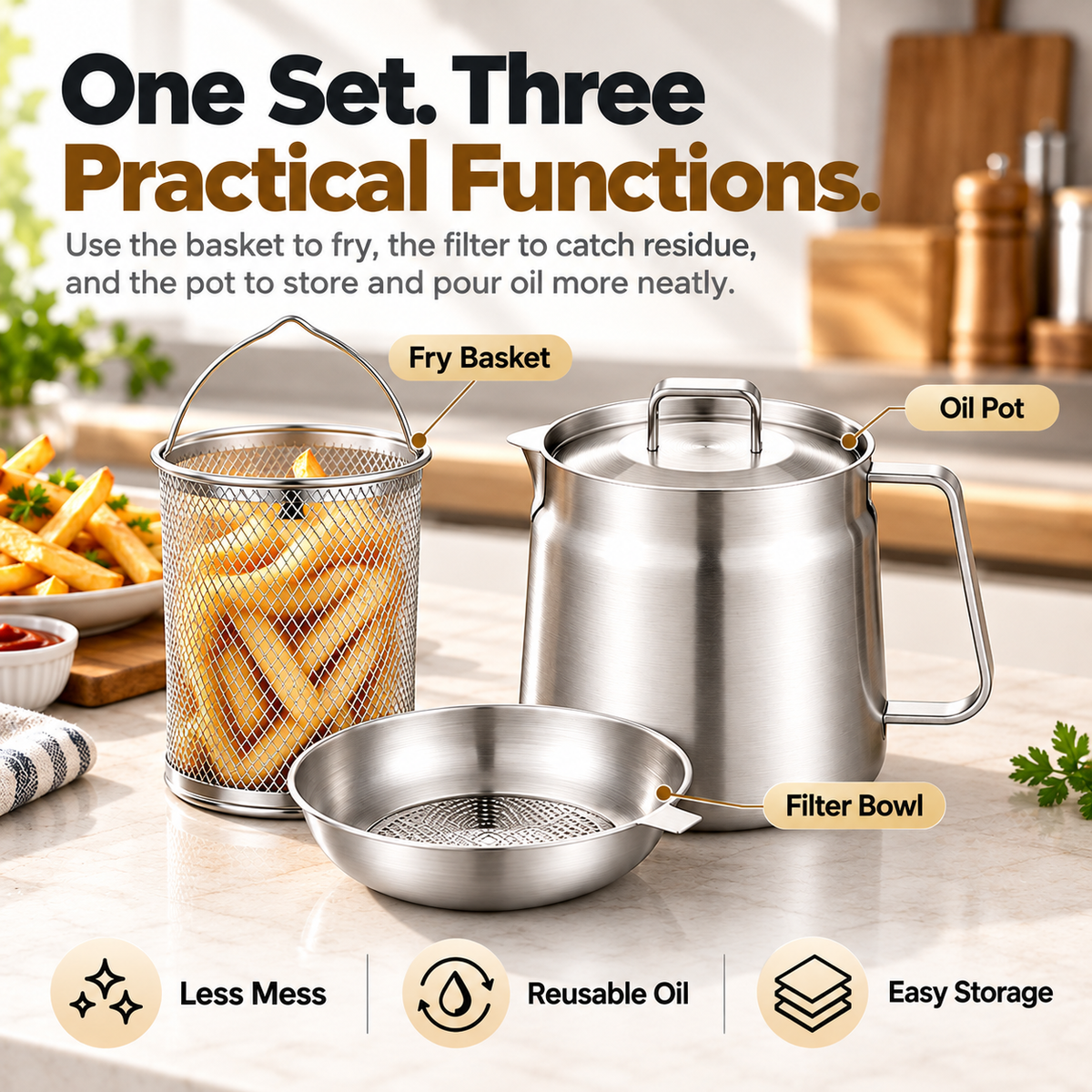 🔥Last Day 50% OFF – 🍟3-in-1 Stainless Steel Deep Fryer Pot with Oil Filter & Fry Basket