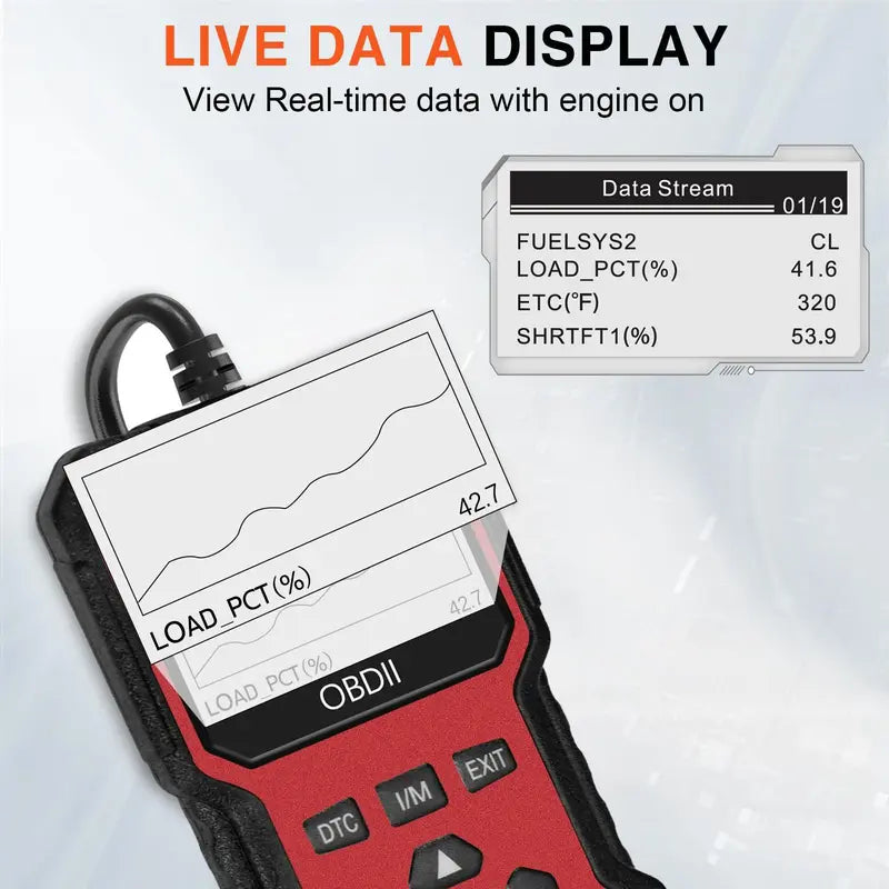 OBDII Car Diagnostic Scanner – Engine Code Reader with Live Data, I/M Readiness & Voltage Test