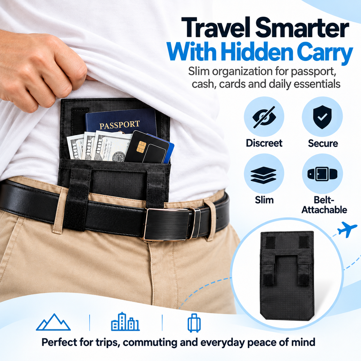 Hot sales🔥Hidden Travel Passport Pouch – Slim Belt Wallet for Cash, Cards & ID