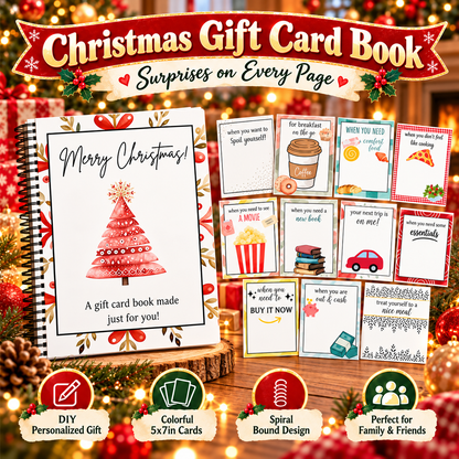 Christmas Gift Card Book – Spiral-Bound Personalized “Open When” Holiday Booklet for Gift Cards, Cash & Notes