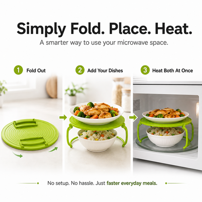 🍽️ Foldable Microwave Plate Stacker – 2-Level Heating Rack with Cool-Touch Handles for More Kitchen Space