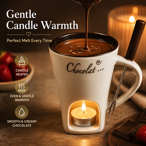 🔥Last Day 50% OFF🍫 Candle-Heated Ceramic Fondue Mug Set with Dipping Fork