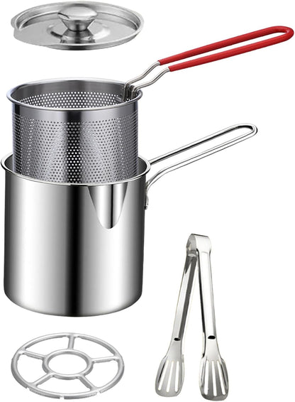 🔥Hot Promotion 49% OFF🔥2026🔥🍟 Personal Mini Deep Fryer Set – Stainless Steel Pot with Lift-Out Draining Basket & Food Tongs