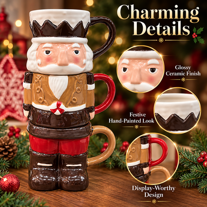 3-Piece Stackable Nutcracker Christmas Mug Set – Festive Holiday Coffee Cups & Kitchen Decor