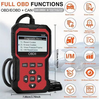 OBDII Car Diagnostic Scanner – Engine Code Reader with Live Data, I/M Readiness & Voltage Test