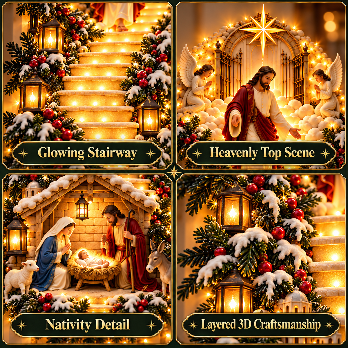 Lighted Nativity Stairway Wall Decor – Steady Glow & Flowing Light Display