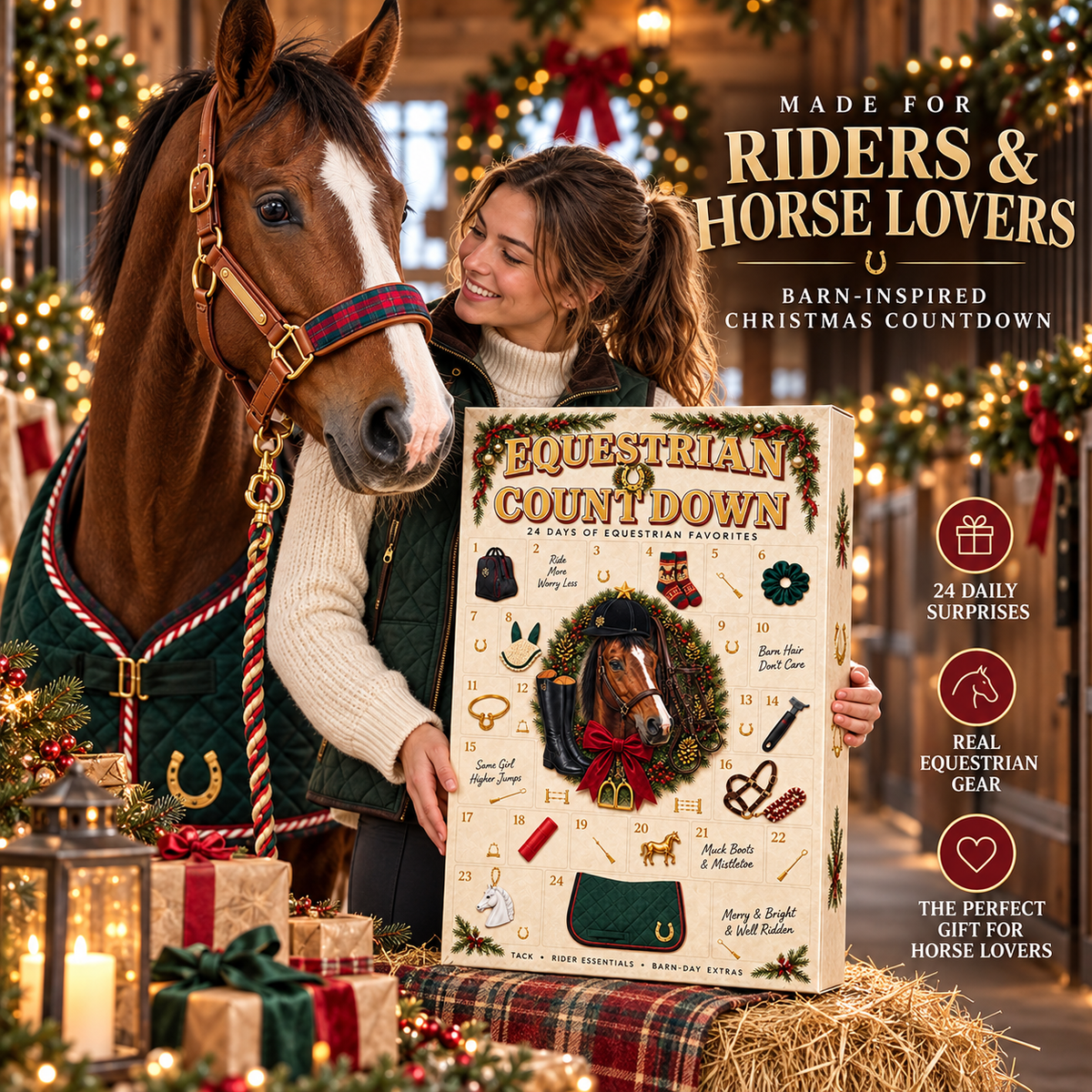 🐴 24-Day Equestrian Christmas Advent Calendar – Horse Lover Countdown with Rider Essentials, Barn-Day Surprises & Festive Gift Set
