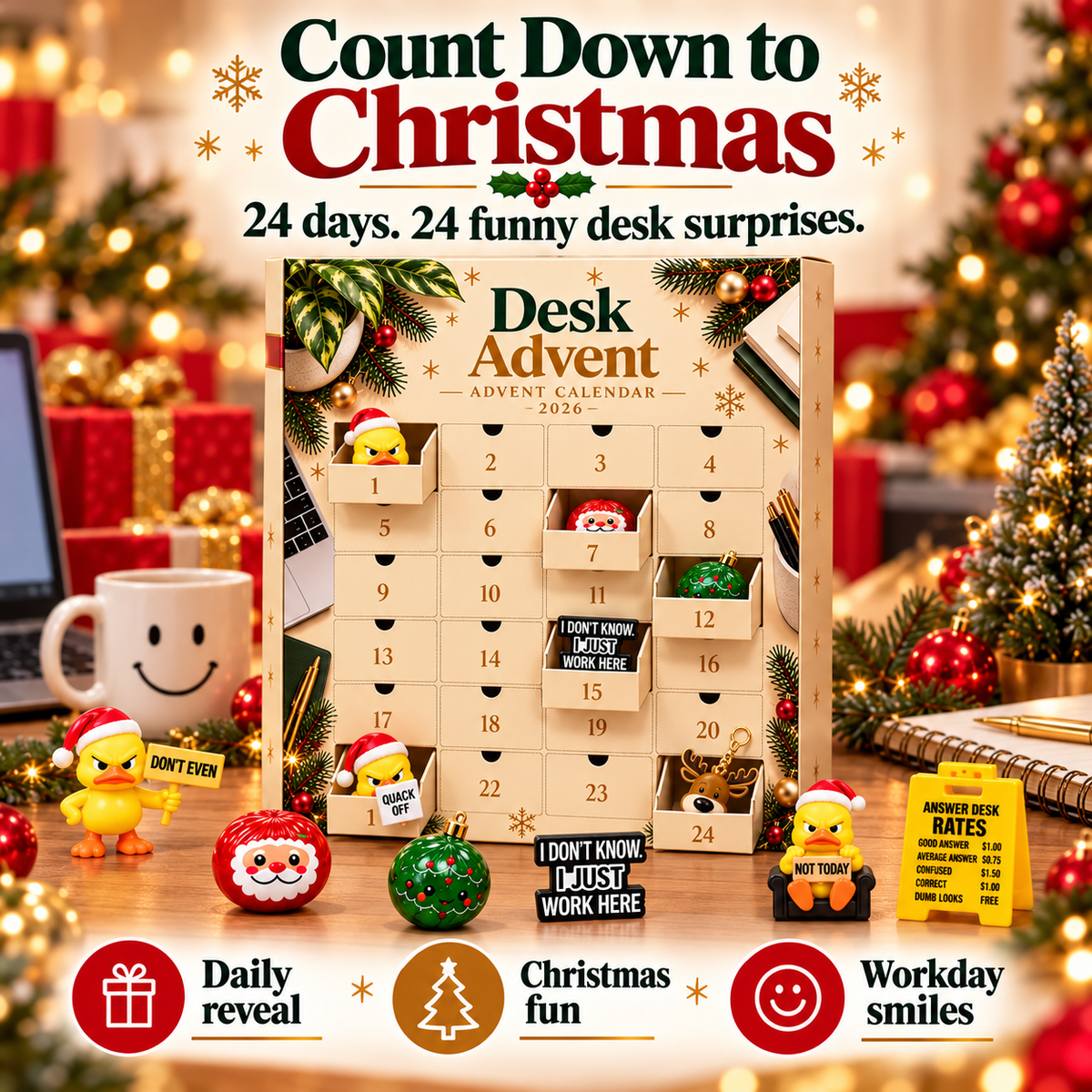 The Desk Advent Calendar 2026 – 24 Days of Funny Office Surprises, Mini Ducks & Desk Gifts