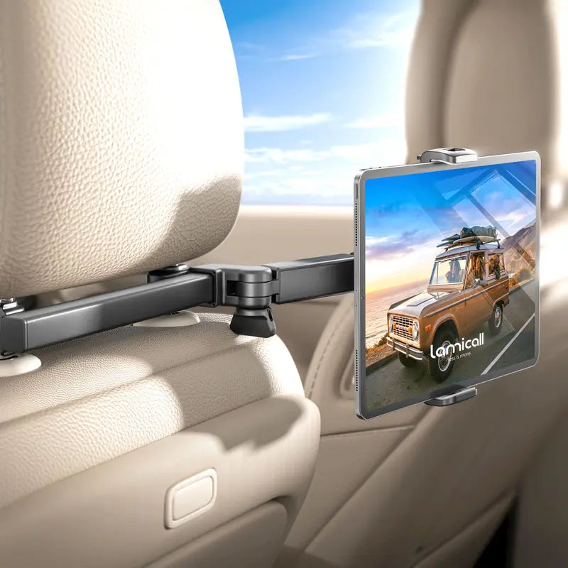 Car Headrest Tablet & Phone Holder – 360° Rotating Adjustable Mount for Kids & Road Trips