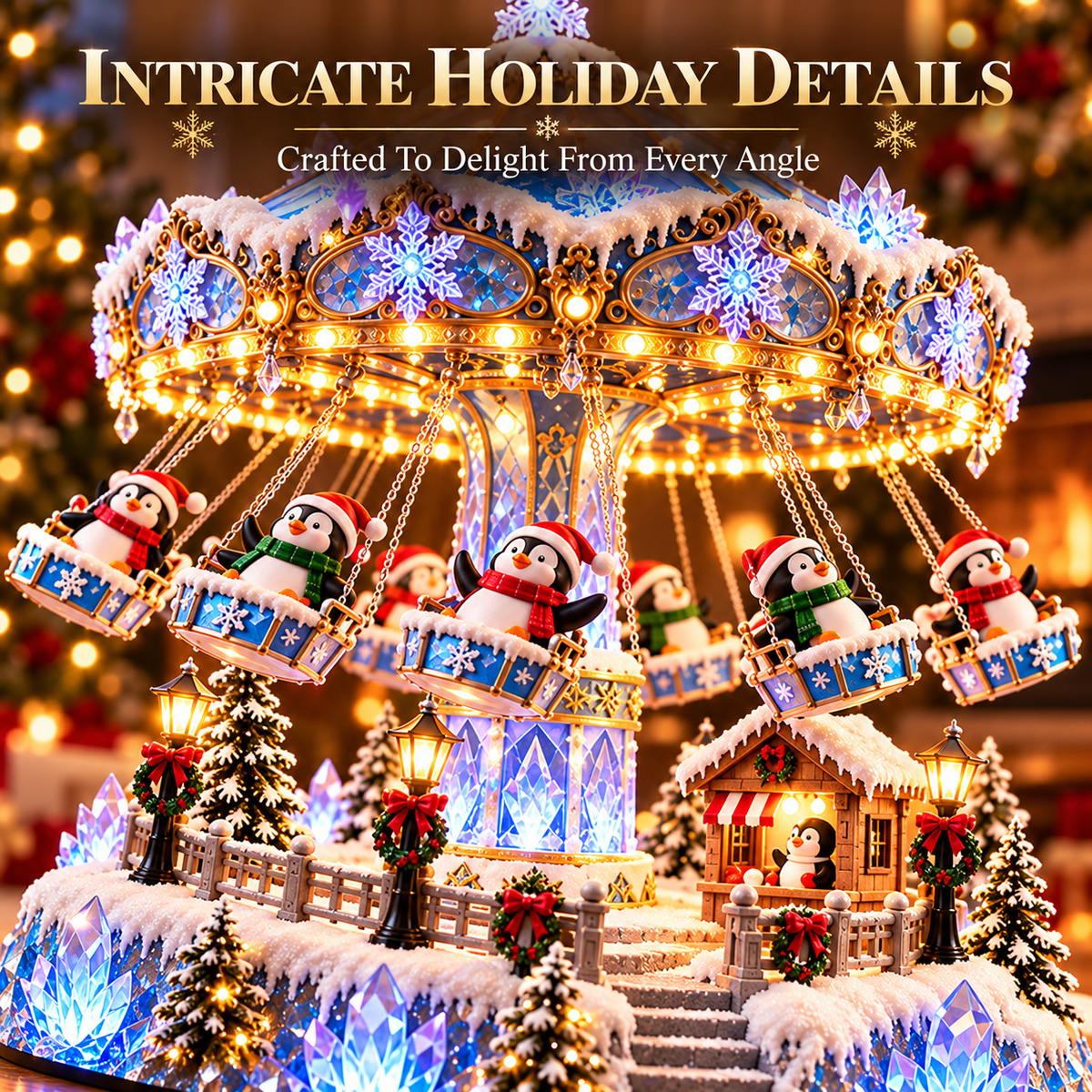 Penguin Winter Swing Carnival – Rotating Christmas decoration with lights
