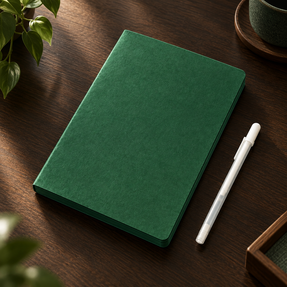 🔥Last Day 50% OFF💚 Deep Green Blank Notebook with White Gel Pen | Aesthetic Writing & Sketch Journal