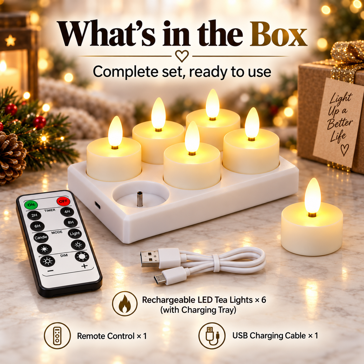 Hot sales🔥Rechargeable Flameless Tea Lights Candle  – Charging Station, Remote Control, Timer & Flickering LED Candles