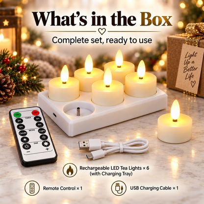 Hot sales🔥Rechargeable Flameless Tea Lights Candle  – Charging Station, Remote Control, Timer & Flickering LED Candles