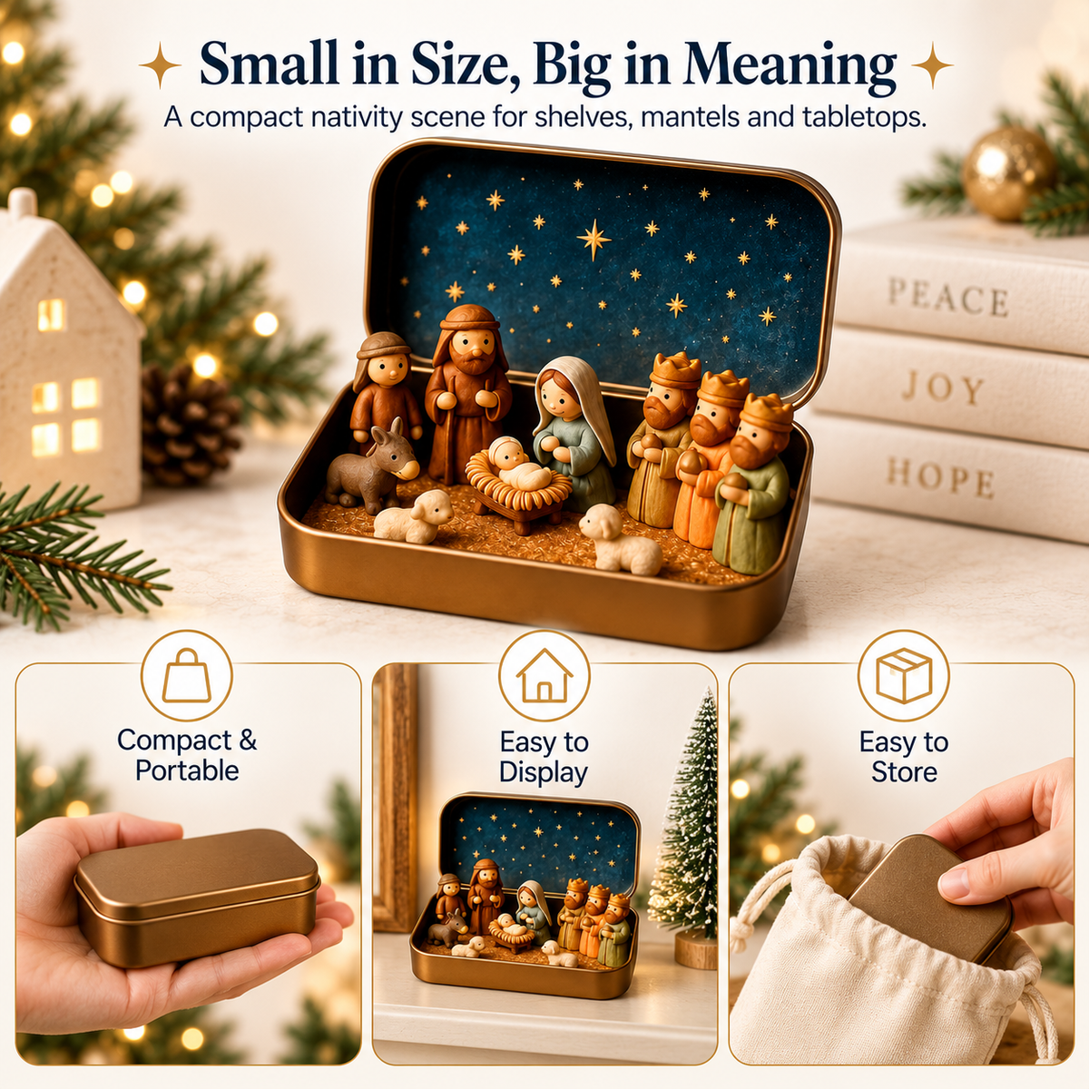 Mini Nativity Scene Set with Storage Box – Portable Christmas Keepsake & Religious Gift