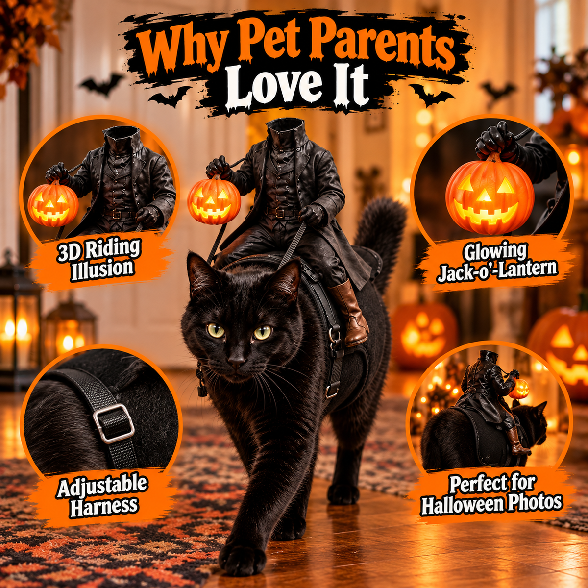LED Headless Rider Pet Costume – Halloween Saddle Costume for Cats & Small Dogs