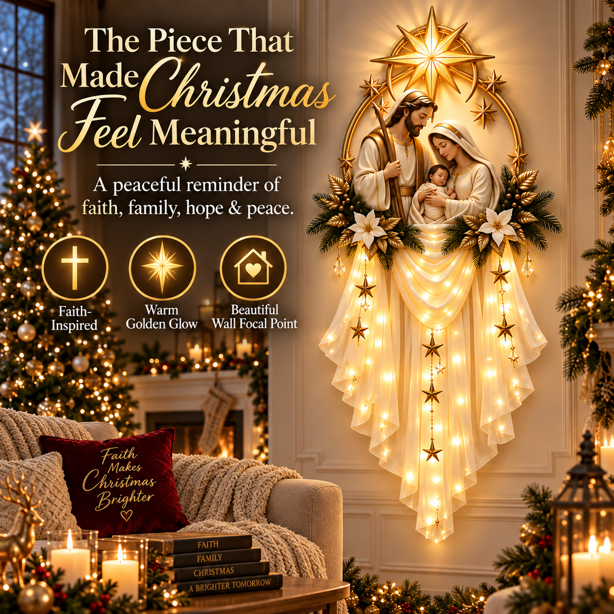 Holy Family Bethlehem Star Wall Light – Lighted Nativity Christmas Wall Decor