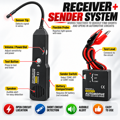 Automotive Open & Short Circuit Finder – Non-Destructive Wire Tracer & Electrical Fault Locator for DC Systems Under 42V