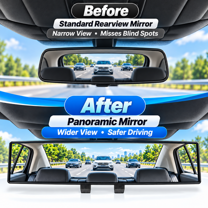 12-Inch HD Convex Panoramic Rearview Mirror – Clip-On Wide-Angle Car Mirror with Anti-Glare Glass & Anti-Slip Clips