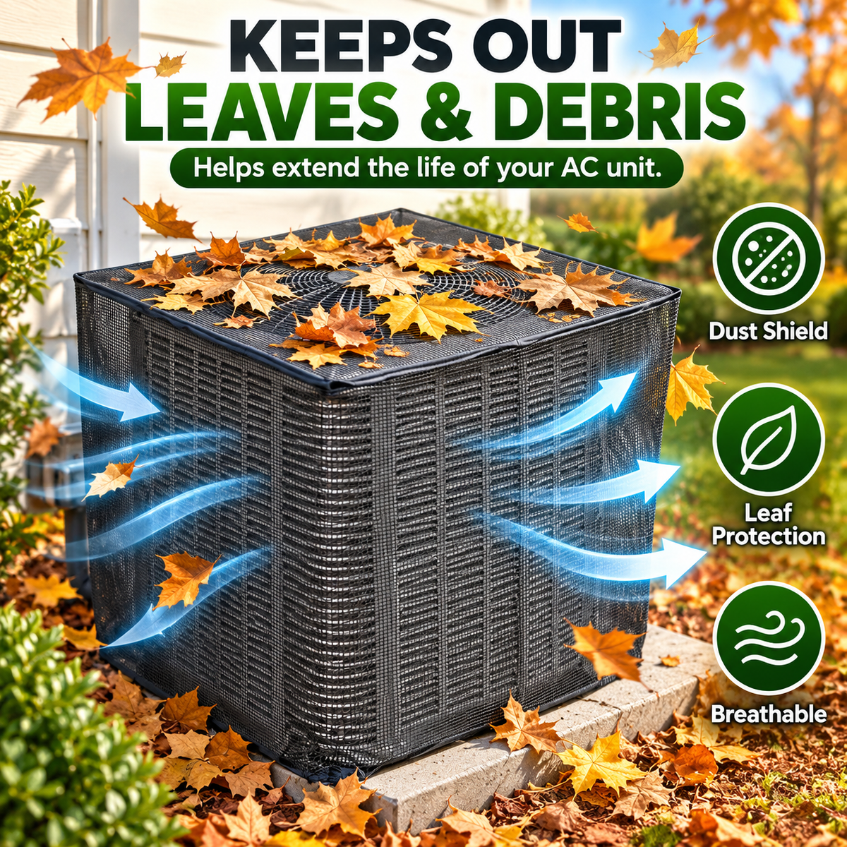 Full Mesh Outdoor AC Unit Cover – Breathable Leaf & Debris Protector for Condenser Units