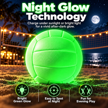 Glow-in-the-Dark Volleyball – Size 5 Light-Charged Night Volleyball for Beach, Backyard & Outdoor Play