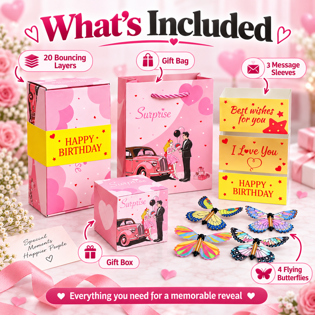 20-Layer Surprise Explosion Gift Box – Pop-Up Cash Gift Box with 4 Flying Butterflies for Birthdays, Anniversaries & Celebrations