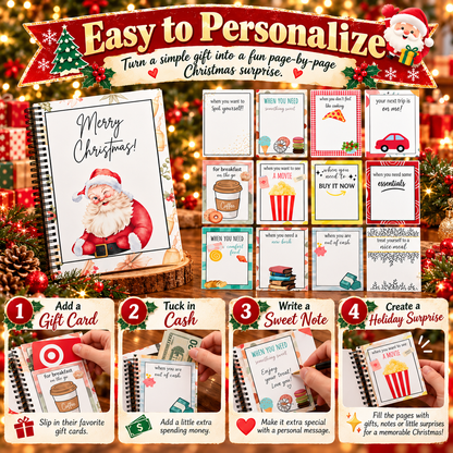 Christmas Gift Card Book – Spiral-Bound Personalized “Open When” Holiday Booklet for Gift Cards, Cash & Notes