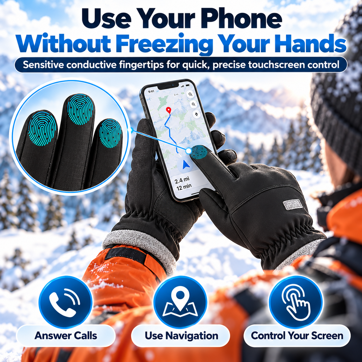 Winter Thermal Touchscreen Gloves – Water-Resistant Windproof Fleece Gloves for Driving, Skiing & Outdoor Use