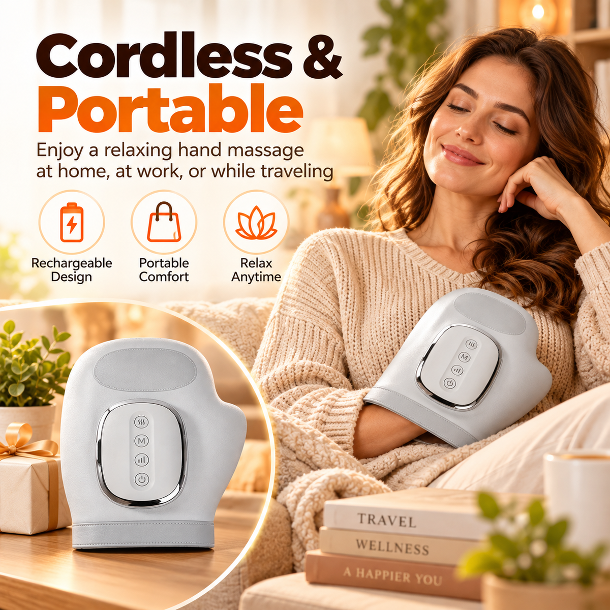 Rechargeable Hand Massager with Heat & Compression – Cordless Finger, Palm & Wrist Massager, Thoughtful Gift for Mom