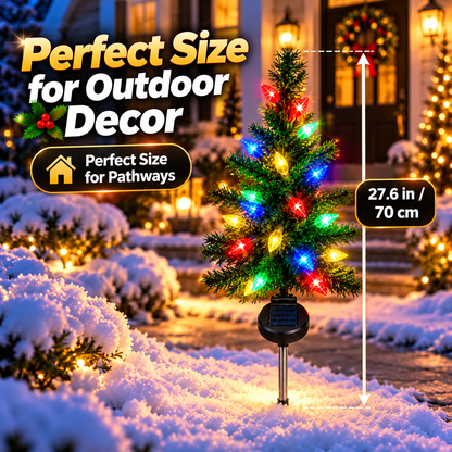 4-Pack Solar Christmas Tree Pathway Lights – 27.6" Pre-Lit Multicolor Outdoor Holiday Yard Stakes with Auto On/Off Sensor