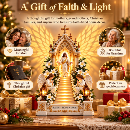 Jesus Stairway Angel Wing Projection Light – Faith Hope Love Illuminated Christian Tabletop Decor