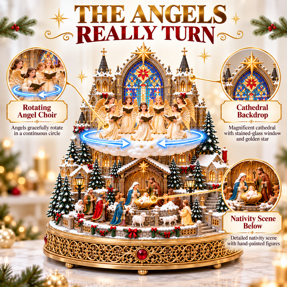🔥 LAST DAY 48% OFF 🔥 Heavenly Angel Choir | Lighted & Rotating Christmas Nativity Village-USB-C Rechargeable