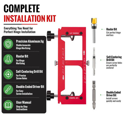 🔧 Adjustable Aluminum Door Hinge Jig Kit – Precision Mortising Template for 2.5'–5' Hinges