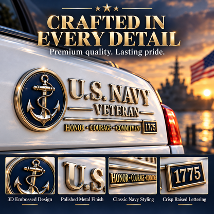 U.S. Navy Veteran Metal Car Emblem – 3D Adhesive Badge, No-Drill Military-Inspired Car & Truck Decoration