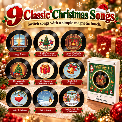 🎅Christmas Vinyl Fridge Music Player – Magnetic Holiday Speaker with 9 Song Discs