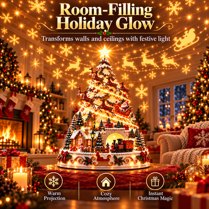 🏆 60,000+ Sold - 🎄Santa Express Christmas Village Lightscape Tree – 3D Lighted Village Centerpiece with Room-Filling Projection