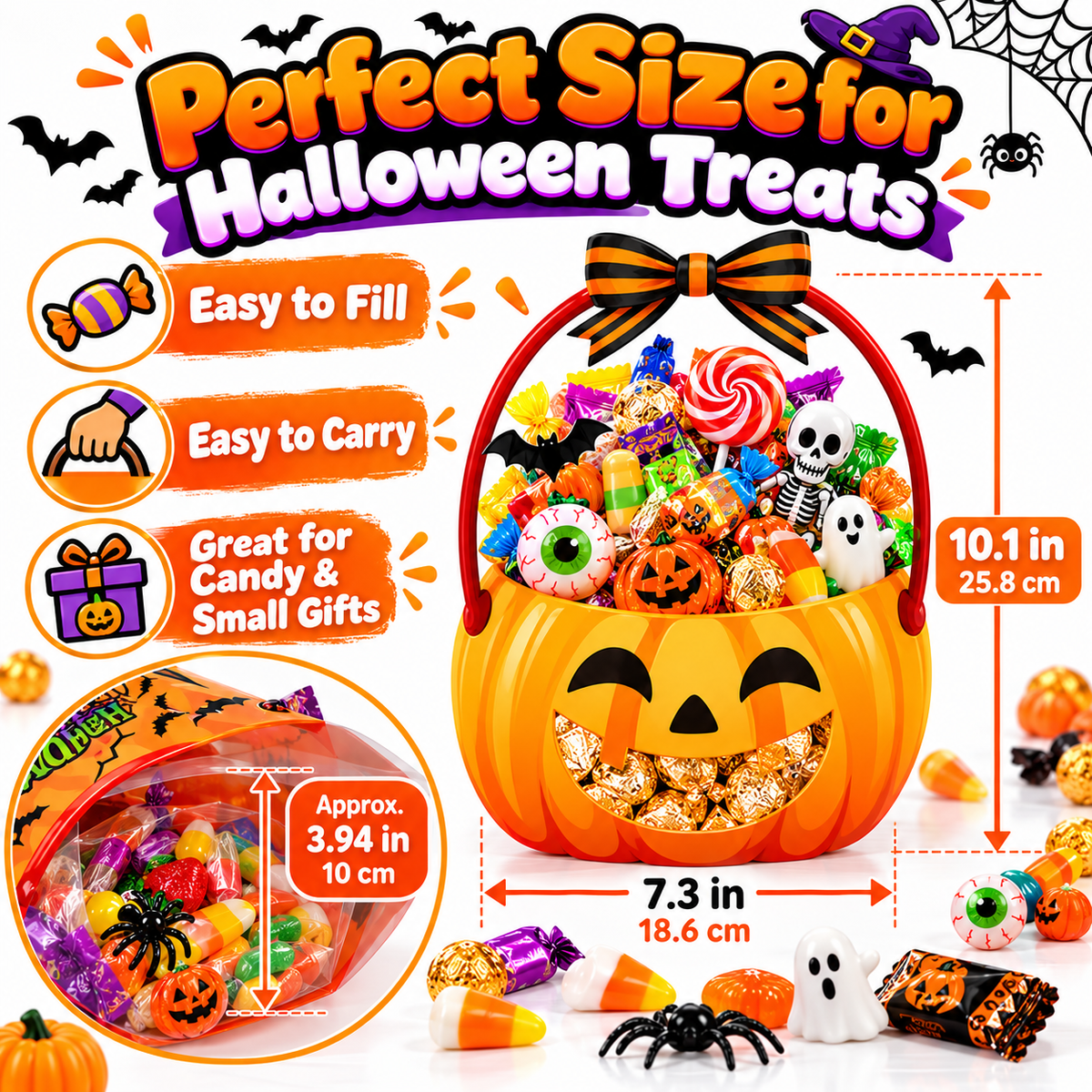 24-Pack Halloween Trick or Treat Goodie Bags – 6 Assorted Pumpkin, Witch, Skeleton & Black Cat Designs