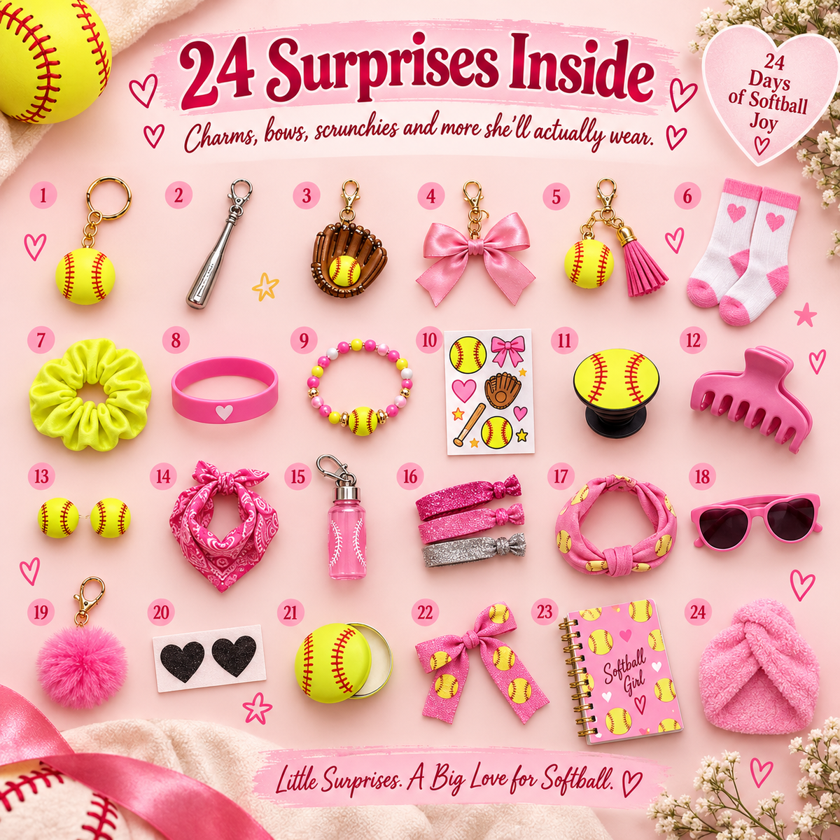 Softball Advent Calendar – 24 Days of Softball Surprises for Girls