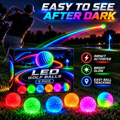 Impact-Activated LED Golf Balls 6-Pack – Multicolor Light-Up Golf Balls for Night Golf
