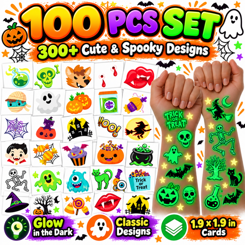 Glow-in-the-Dark Halloween Temporary Tattoos for Kids