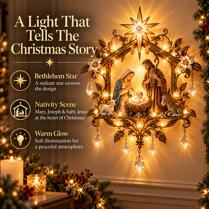 Bethlehem Nativity Glow Lighted Wall Decor – 3D Holy Family Christmas Wall Art with Warm Star Glow