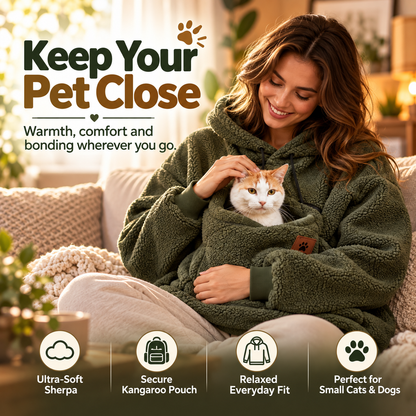 Sherpa Pet Carrier Hoodie with Cozy Kangaroo Pouch for Small Cats & Dogs